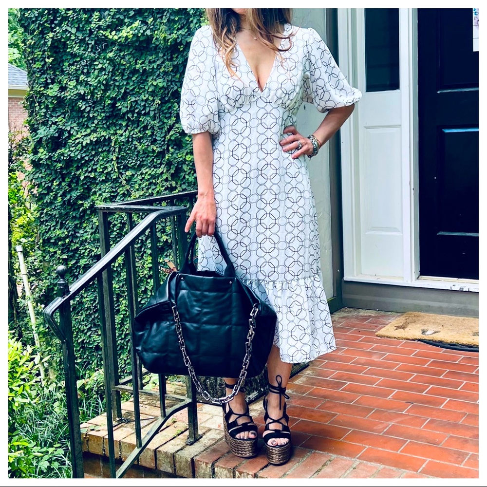 Boho Half Sleeve Geometric Print Prairie Dress
